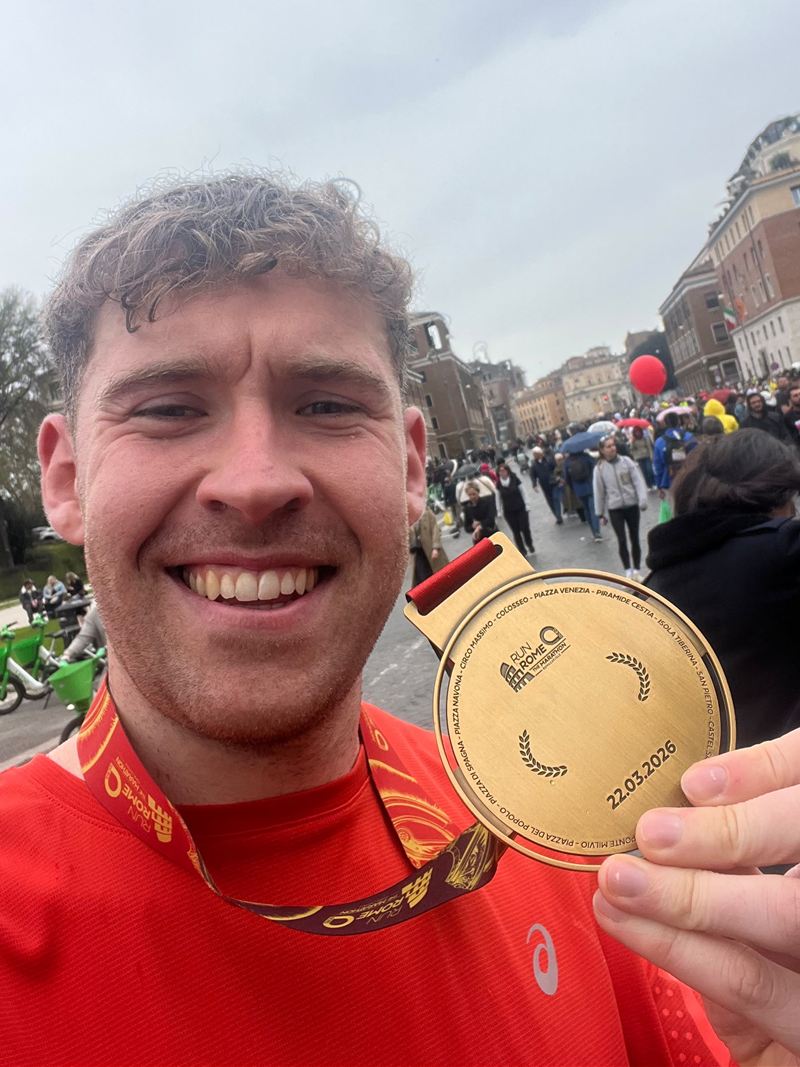 Paul Healy with his finisher medal at the Rome Marathon